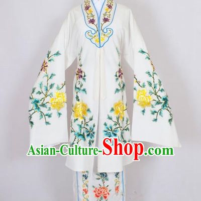 Traditional Chinese Professional Peking Opera Nobility Lady Costume White Mantel, China Beijing Opera Shaoxing Opera Embroidery Diva Hua Tan Dress Clothing