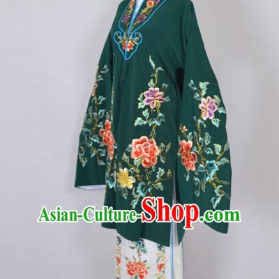 Traditional Chinese Professional Peking Opera Nobility Lady Costume Deep Green Mantel, China Beijing Opera Shaoxing Opera Embroidery Diva Hua Tan Dress Clothing
