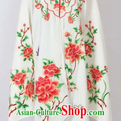 Traditional Chinese Professional Peking Opera Nobility Lady Costume Water Sleeve White Mantel, China Beijing Opera Shaoxing Opera Embroidery Peony Diva Hua Tan Dress Clothing