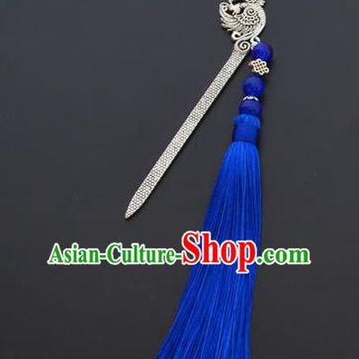 Traditional Handmade Chinese Classical Peking Opera Blue Tassel Hair Accessories, China Beijing Opera Step Shake Hairpins