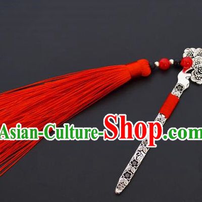 Traditional Handmade Chinese Classical Peking Opera Red Tassel Hair Accessories, China Beijing Opera Step Shake Hairpins
