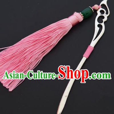 Traditional Handmade Chinese Classical Peking Opera Pink Tassel Hair Accessories, China Beijing Opera Step Shake Hairpins