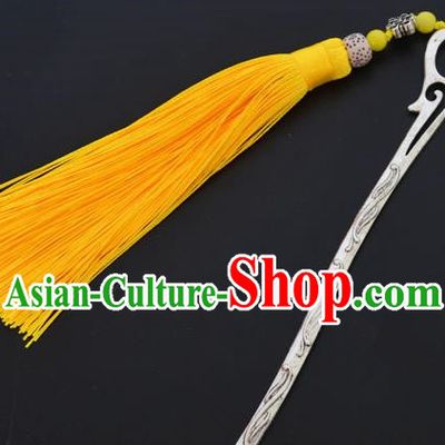 Traditional Handmade Chinese Classical Peking Opera Yellow Tassel Hair Accessories, China Beijing Opera Step Shake Hairpins