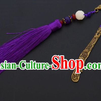 Traditional Handmade Chinese Classical Peking Opera Purple Tassel Hair Accessories, China Beijing Opera Step Shake Hairpins