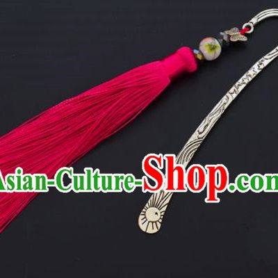 Traditional Handmade Chinese Classical Peking Opera Rosy Tassel Hair Accessories, China Beijing Opera Step Shake Hairpins