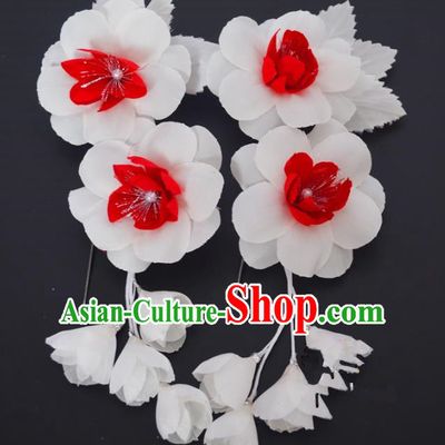 Traditional Handmade Chinese Classical Peking Opera White Silk Flowers Hair Stick Hair Accessories, China Beijing Opera Diva Step Shake Tassel Hairpins
