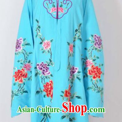 Traditional Chinese Professional Peking Opera Nobility Lady Costume Blue Mantel, China Beijing Opera Shaoxing Opera Embroidery Diva Hua Tan Dress Clothing