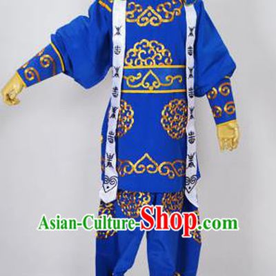 Traditional Chinese Professional Peking Opera Takefu Costume and Headwear, China Beijing Opera Shaoxing Opera Children Niche Warrior Royalblue Clothing