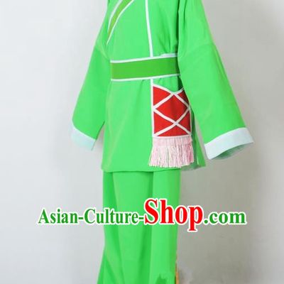 Traditional Chinese Professional Peking Opera Children Costume, China Beijing Opera Shaoxing Opera Village Kids Green Uniform Livehand Clothing