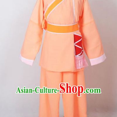 Traditional Chinese Professional Peking Opera Children Costume, China Beijing Opera Shaoxing Opera Village Kids Orange Uniform Livehand Clothing