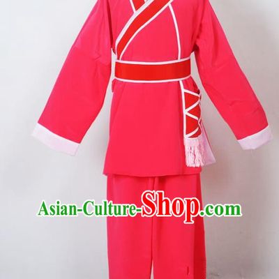 Traditional Chinese Professional Peking Opera Children Costume, China Beijing Opera Shaoxing Opera Village Kids Rosy Uniform Livehand Clothing