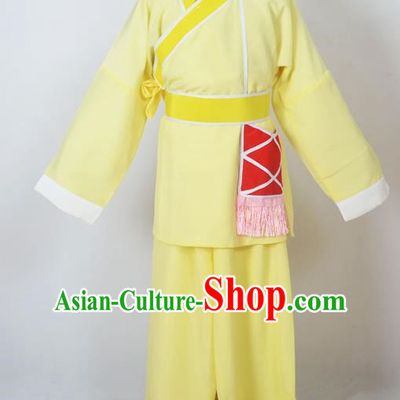 Traditional Chinese Professional Peking Opera Children Costume, China Beijing Opera Shaoxing Opera Village Kids Yellow Uniform Livehand Clothing