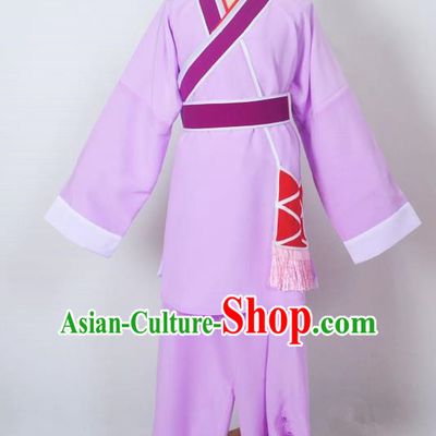 Traditional Chinese Professional Peking Opera Children Costume, China Beijing Opera Shaoxing Opera Village Kids Purple Uniform Livehand Clothing