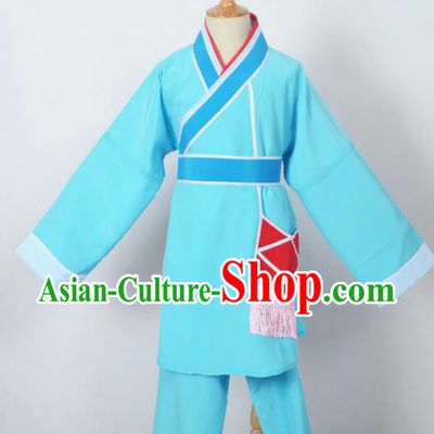Traditional Chinese Professional Peking Opera Children Costume, China Beijing Opera Shaoxing Opera Village Kids Blue Uniform Livehand Clothing