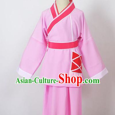 Traditional Chinese Professional Peking Opera Children Costume, China Beijing Opera Shaoxing Opera Village Kids Pink Uniform Livehand Clothing