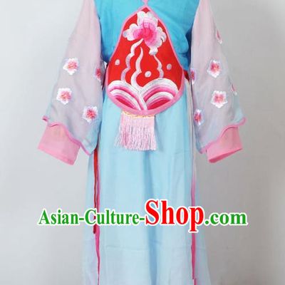 Traditional Chinese Professional Peking Opera Sitting Children Costume, China Beijing Opera Seventh Fairy Blue Uniform Princess Embroidery Dress Clothing