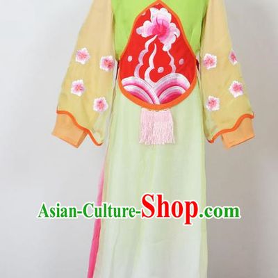 Traditional Chinese Professional Peking Opera Sitting Children Costume, China Beijing Opera Seventh Fairy Green Uniform Princess Embroidery Dress Clothing