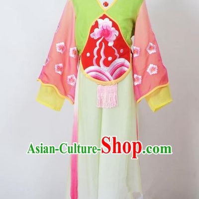 Traditional Chinese Professional Peking Opera Sitting Children Costume, China Beijing Opera Seventh Fairy Light Green Uniform Princess Embroidery Dress Clothing