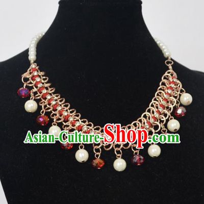 Traditional Handmade Chinese Classical Peking Opera Diva Accessories Red Necklace, China Beijing Opera Hua Tan Pearls Torque
