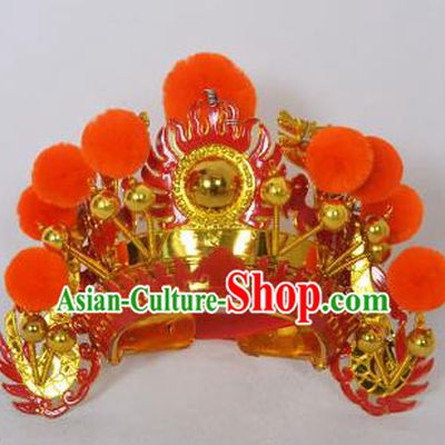 Traditional Handmade Chinese Classical Peking Opera Blues Accessories Red Venonat Hat, China Beijing Opera Swordplay Warriors Headwear