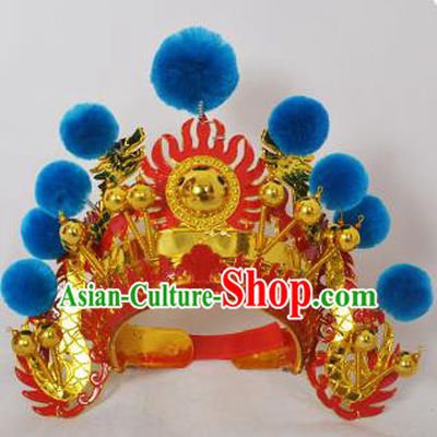 Traditional Handmade Chinese Classical Peking Opera Blues Accessories Blue Venonat Hat, China Beijing Opera Swordplay Warriors Headwear