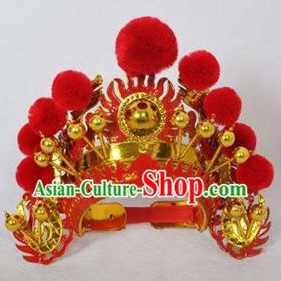 Traditional Handmade Chinese Classical Peking Opera Blues Accessories Red Venonat Hat, China Beijing Opera Swordplay Warriors Headwear