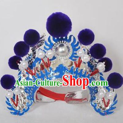 Traditional Handmade Chinese Classical Peking Opera Blues Accessories Purple Venonat Hat, China Beijing Opera Swordplay Warriors Blue Headwear