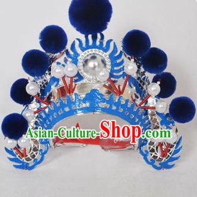 Traditional Handmade Chinese Classical Peking Opera Blues Accessories Royalblue Venonat Hat, China Beijing Opera Swordplay Warriors Blue Headwear