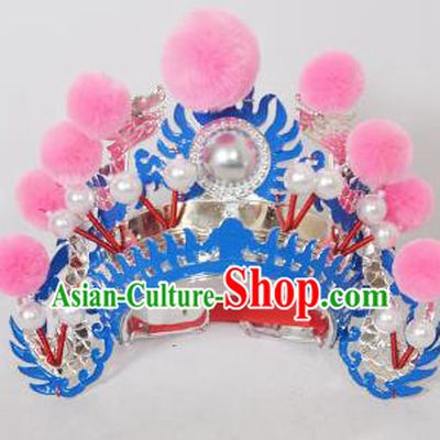 Traditional Handmade Chinese Classical Peking Opera Blues Accessories Pink Venonat Hat, China Beijing Opera Swordplay Warriors Blue Headwear