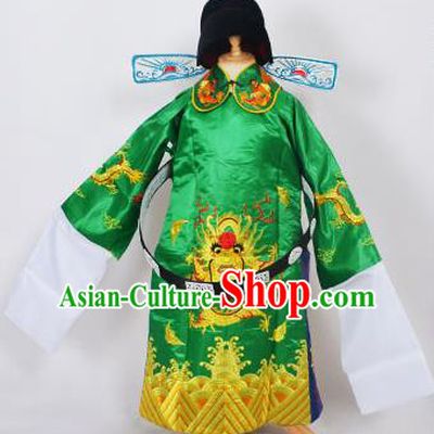 Traditional Chinese Professional Peking Opera Old Men Costume Green Embroidered Robe and Hat, China Beijing Opera Prime Minister Embroidery Robe Gwanbok Clothing
