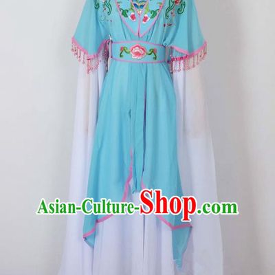 Traditional Chinese Professional Peking Opera Young Lady Costume Embroidery Blue Dress, China Beijing Opera Diva Hua Tan Water Sleeve Clothing