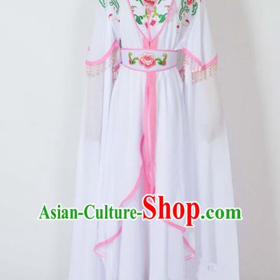 Traditional Chinese Professional Peking Opera Young Lady Costume Embroidery White Dress, China Beijing Opera Diva Hua Tan Water Sleeve Clothing