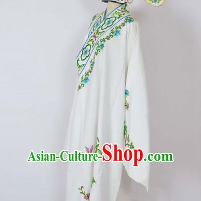 Traditional Chinese Professional Peking Opera Young Men Costume, China Beijing Opera Niche Gifted Scholar Embroidery White Robe Clothing
