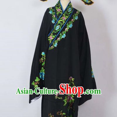 Traditional Chinese Professional Peking Opera Young Men Costume, China Beijing Opera Niche Gifted Scholar Embroidery Black Robe Clothing