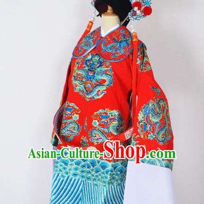 Traditional Chinese Professional Peking Opera Emperor Female Son-in-law Costume Red Embroidered Robe and Hat, China Beijing Opera Prime Minister Embroidery Robe Gwanbok Clothing
