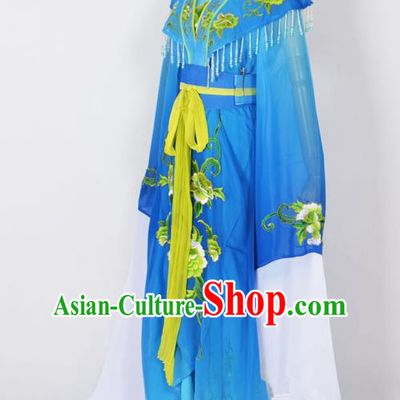 Traditional Chinese Professional Peking Opera Young Lady Princess Costume Blue Embroidery Dress, China Beijing Opera Diva Hua Tan Embroidered Robe Clothing