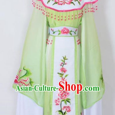 Traditional Chinese Professional Peking Opera Young Lady Princess Costume Green Embroidery Peony Dress, China Beijing Opera Diva Hua Tan Embroidered Cloud Shoulder Clothing