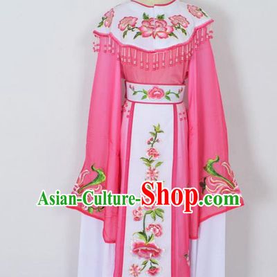 Traditional Chinese Professional Peking Opera Young Lady Princess Costume Rosy Embroidery Peony Dress, China Beijing Opera Diva Hua Tan Embroidered Cloud Shoulder Clothing