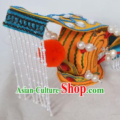Traditional Handmade Chinese Classical Peking Opera Emperor Accessories Yellow Hat, China Beijing Opera King Headwear