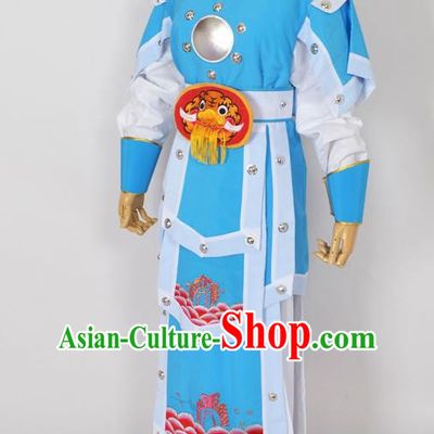 Traditional Chinese Professional Peking Opera Takefu General Blue Costume, China Beijing Opera Martial Arts Warrior Embroidered Clothing