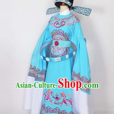 Traditional Chinese Professional Peking Opera Emperor Female Son-in-law Costume Blue Embroidered Robe and Hat, China Beijing Opera Niche Embroidered Clothing