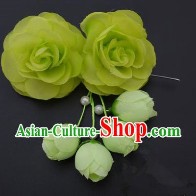 Traditional Handmade Chinese Classical Peking Opera Young Lady Hair Accessories Green Temples Flowers, China Beijing Opera Princess Headwear Tassel Hairpins