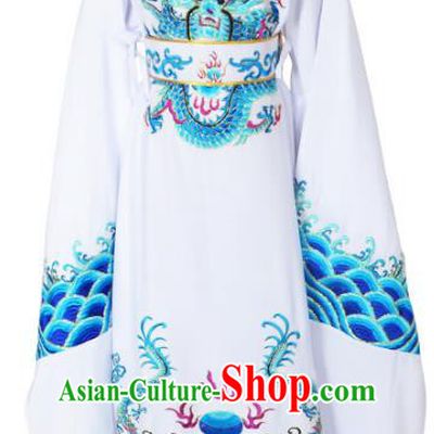 Traditional Chinese Professional Peking Opera Lang Scholar Costume White Embroidery Robe, China Beijing Opera Niche Embroidered Robe Clothing