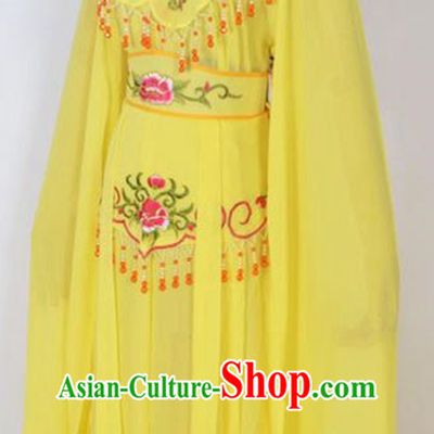 Traditional Chinese Professional Peking Opera Young Lady Costume Yellow Embroidery Dress, China Beijing Opera Diva Hua Tan Embroidered Clothing