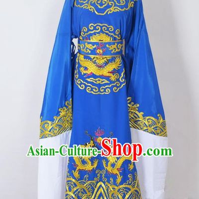 Traditional Chinese Professional Peking Opera Old Men Costume Blue Embroidery Robe, China Beijing Opera Niche Emperor Embroidered Robe Clothing