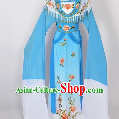 Traditional Chinese Professional Peking Opera Young Lady Princess Costume Blue Embroidery Dress, China Beijing Opera Diva Hua Tan Embroidered Clothing