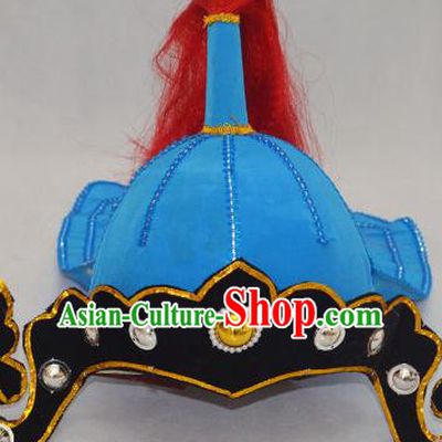 Traditional Handmade Chinese Classical Peking Opera Blues Accessories Blue Hat, China Beijing Opera Swordplay Warriors Headwear