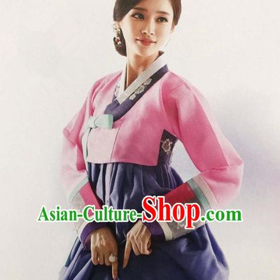 Traditional Korean Handmade Embroidery Mother Hanbok, Top Grade Korea Hanbok Wedding Pink Costume for Women