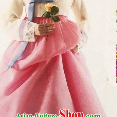 Traditional Korean Handmade Embroidery Bride Hanbok Pink Dress, Top Grade Korea Hanbok Wedding Costume for Women