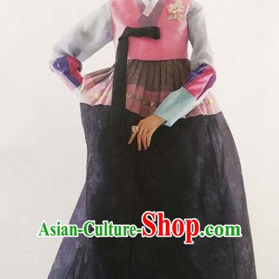 Traditional Korean Handmade Embroidery Bride Hanbok Black Dress, Top Grade Korea Hanbok Wedding Costume for Women